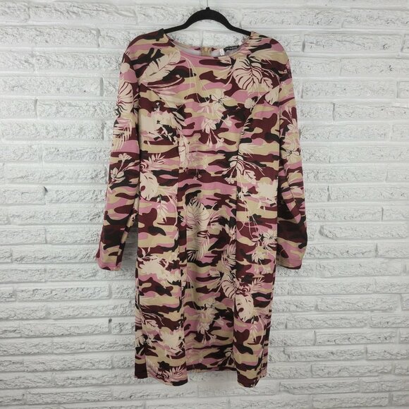 Angela Plus Women Dress 3XL Plus Shift Long Sleeve Career Office Burgundy FLO81E - Picture 1 of 10